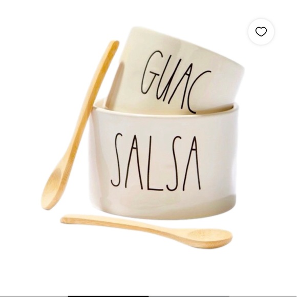 RAE DUNN ARTISAN GUAC + SALSA SET WITH 2 BAMBOO SPOONS - Picture 1 of 4